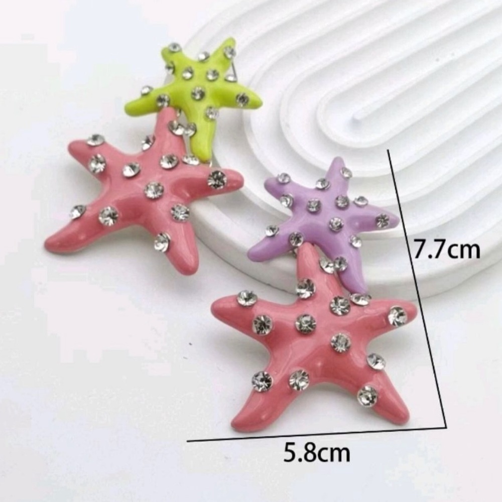 Starfish Rhinestone Drop Earrings - Picture 6 of 14